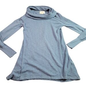 Ruby Moon Tunic Sweater Womens Medium Blue Cowl Neck A-Line Textured Knit Casual